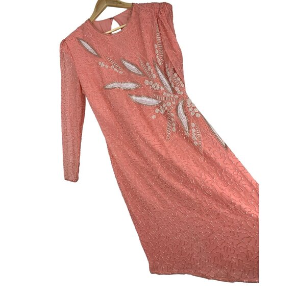 VTG Scala Beaded Dress Pink & White Size L Sheath Style RX10448 Mother of Bride - Picture 1 of 14